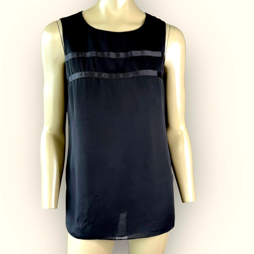 Talbots Petites Vintage Sleeveless Chiffon Top Casual Blouse Size 8 Black USA